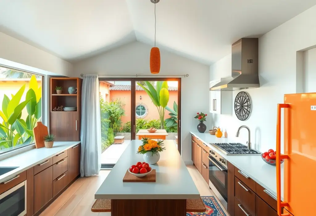 Cozinha com Porta de Vidro: Elegância e Amplitude Cozinha moderna com porta de vidro e vista para o jardim.