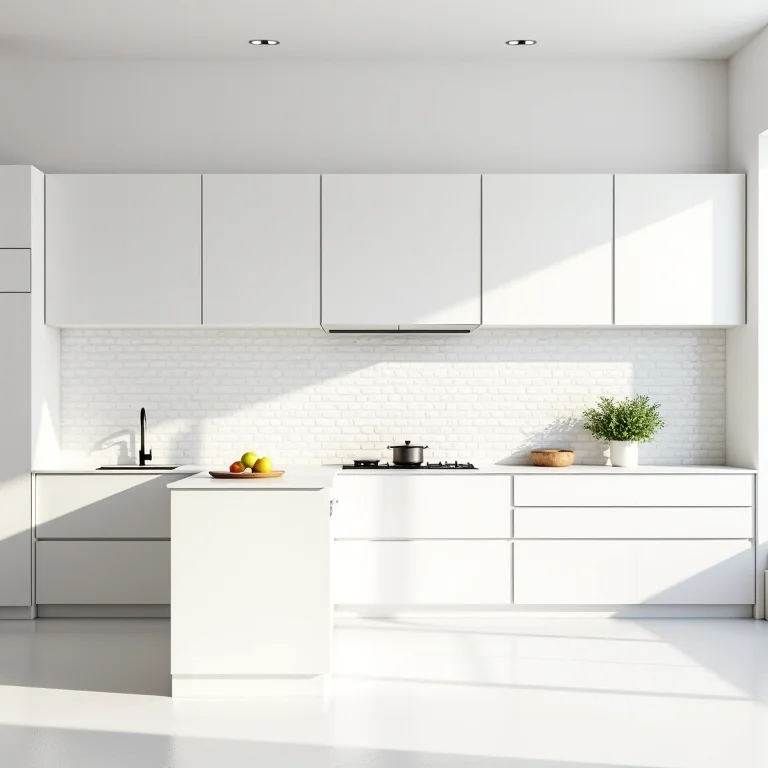 Cozinha moderna com tijolinho branco e design minimalista