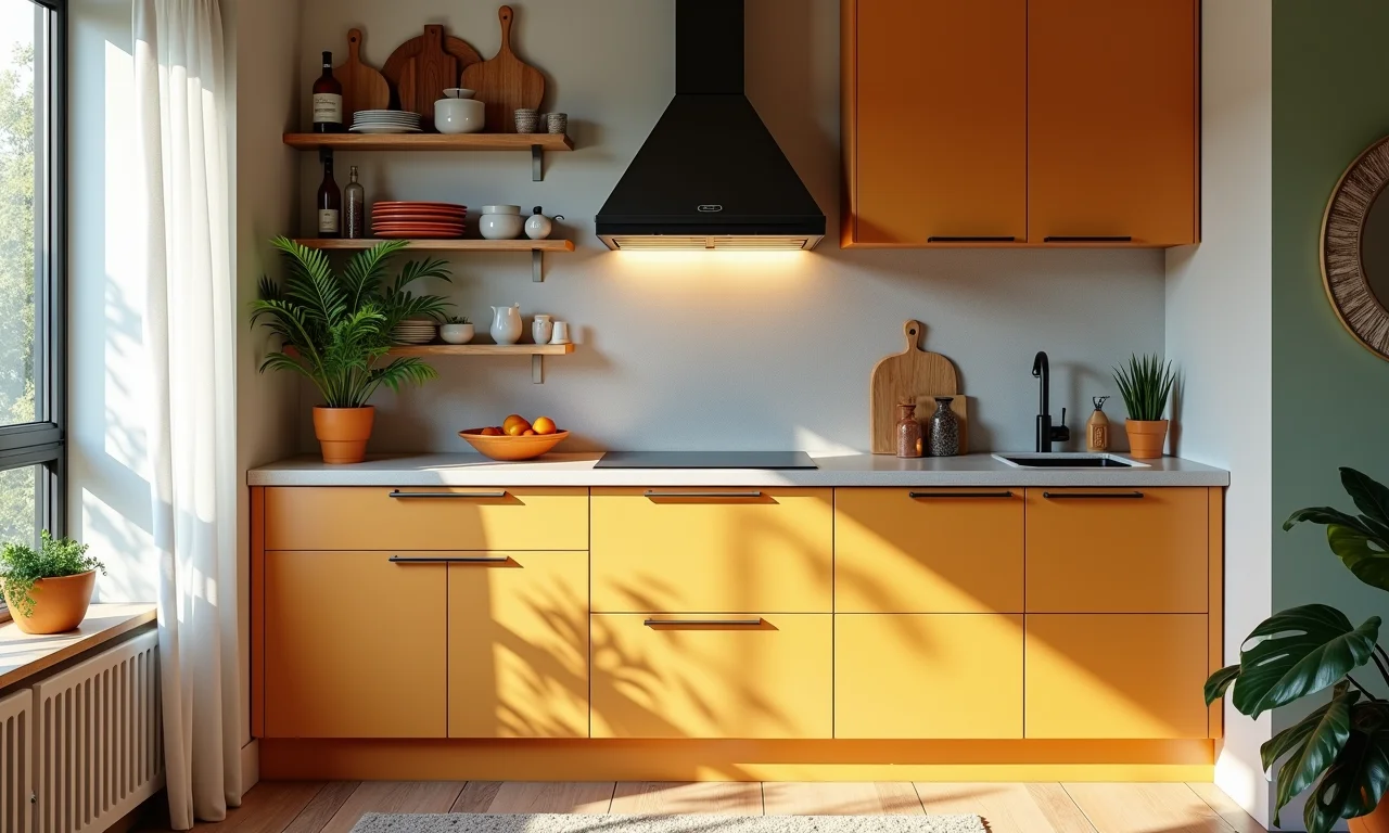 Cozinha pequena charmosa com soluções inteligentes.