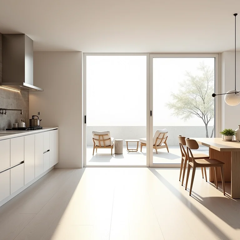 Cozinha planejada com porta de correr de vidro.