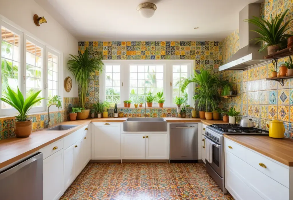 Reforma Cozinha Barata: 10 Ideias Incríveis Cozinha reformada com revestimentos coloridos e iluminação natural