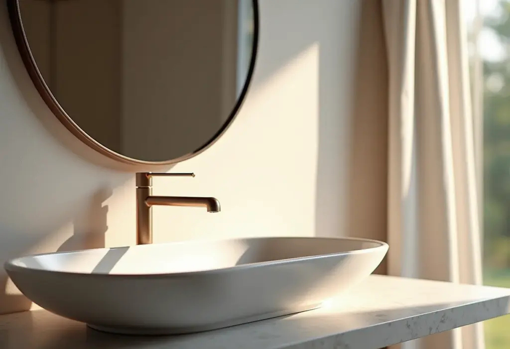 Cuba de banheiro moderna e elegante em destaque.