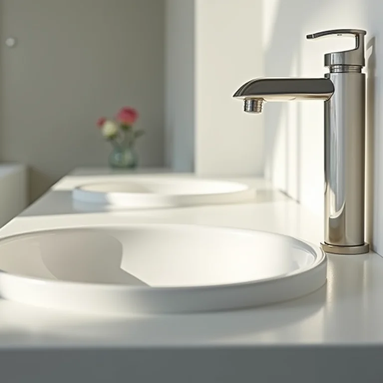 Cuba e torneira combinando em um banheiro moderno.