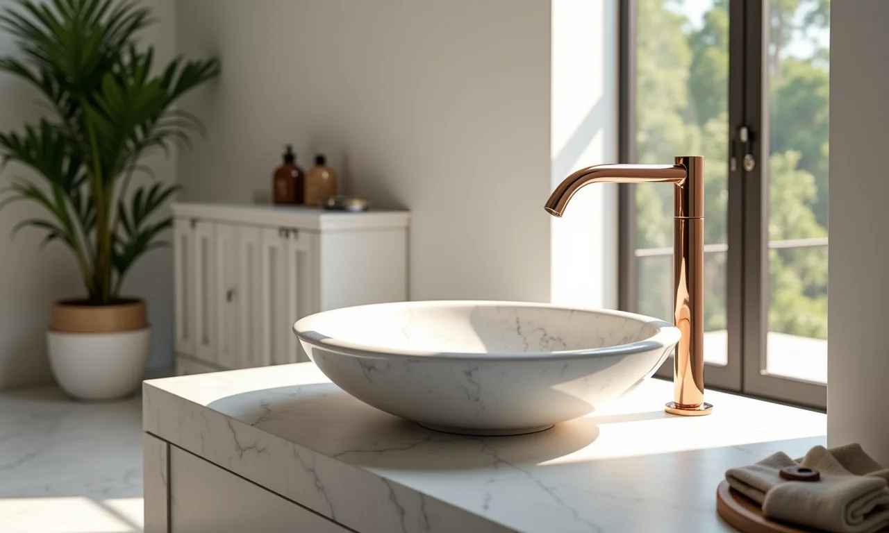 Cuba esculpida em mármore Carrara em banheiro de luxo.