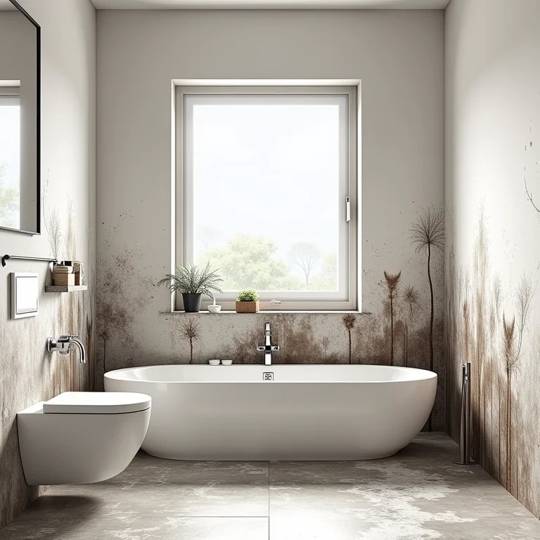 Danos causados pela umidade e mofo em um banheiro sem impermeabilização.