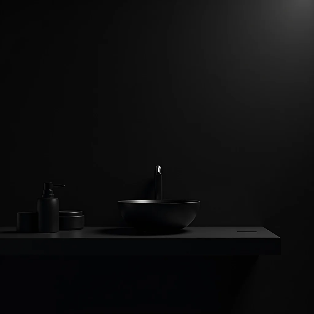 Decoração minimalista em banheiro preto: essencialidade e elegância.