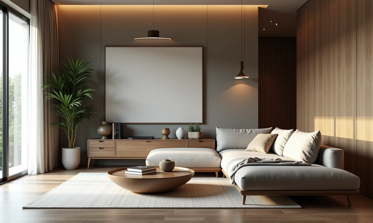 Decoração wabi-sabi em um apartamento moderno.