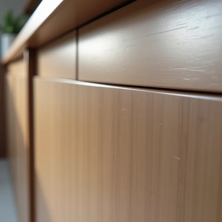 Detalhe de armário de cozinha com acabamento em laca poliuretano