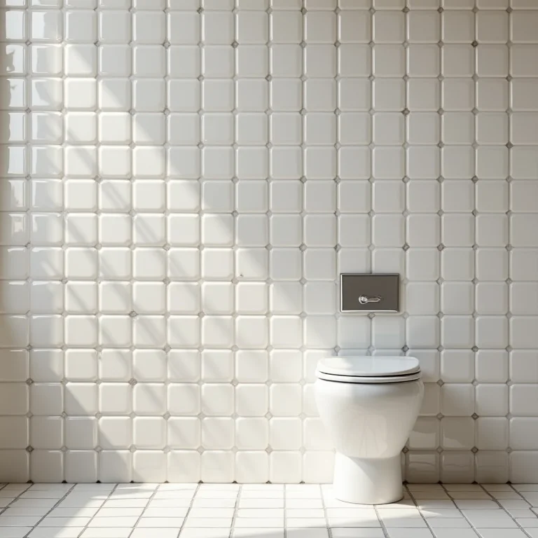 Detalhe de revestimentos de banheiro inadequados e desalinhados, mostrando a importância da escolha correta.