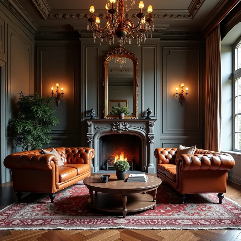 Detalhe de um sofá clássico em uma sala de estar elegante.