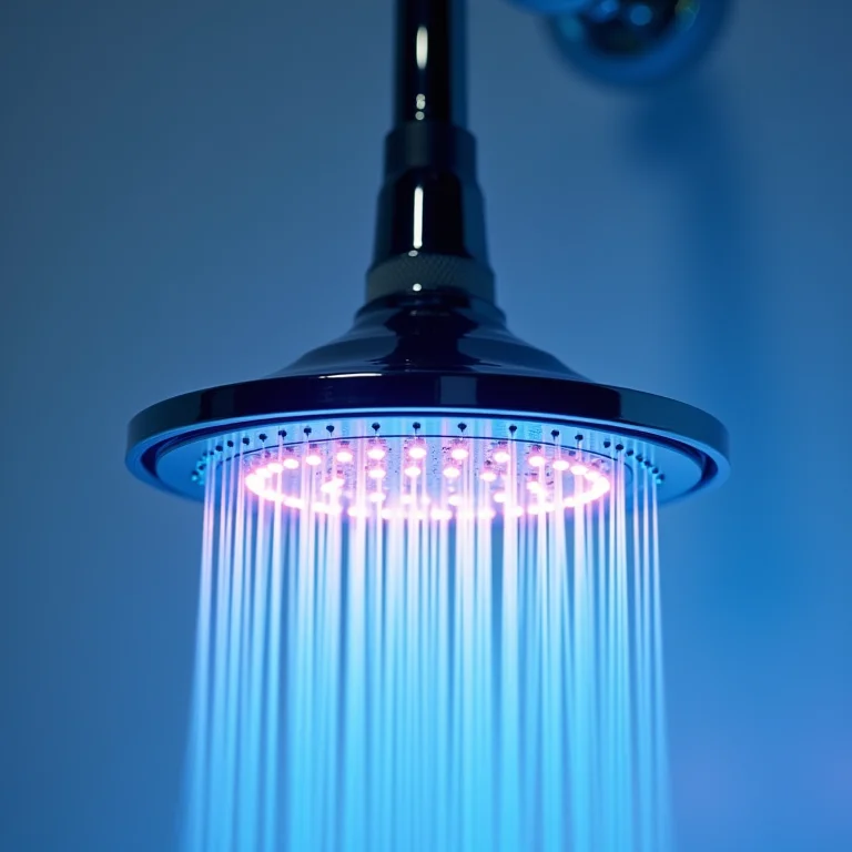 Detalhe interno de um chuveiro com LED mostrando o mecanismo de funcionamento.