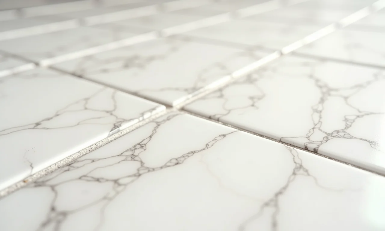 Detalhes da instalação do porcelanato marmorizado.