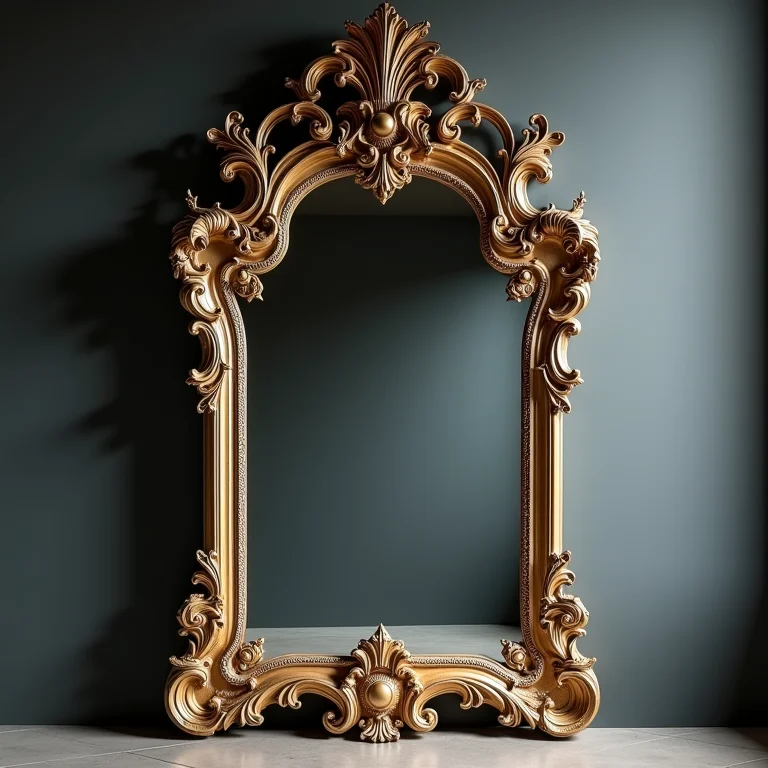 Detalhes intrincados de um espelho veneziano autêntico