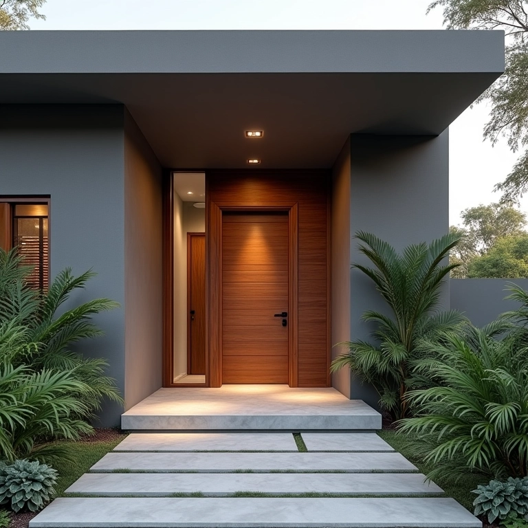 Diferentes estilos de portas de entrada combinando com a arquitetura da casa.