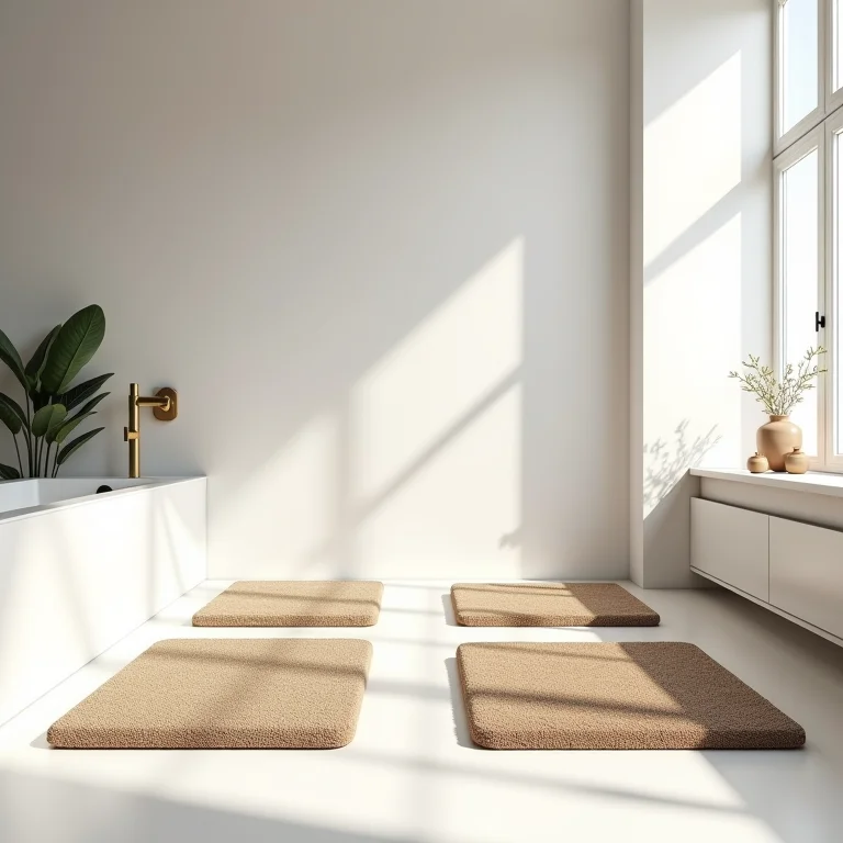 Diferentes tamanhos e formatos de tapetes de banheiro em uso