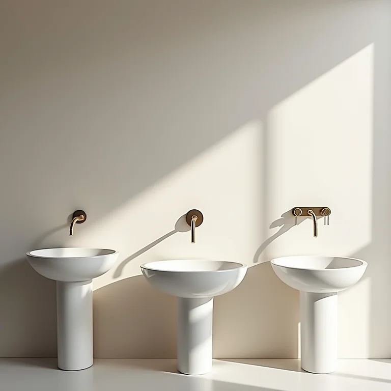 Diferentes tipos de cubas de banheiro lado a lado.