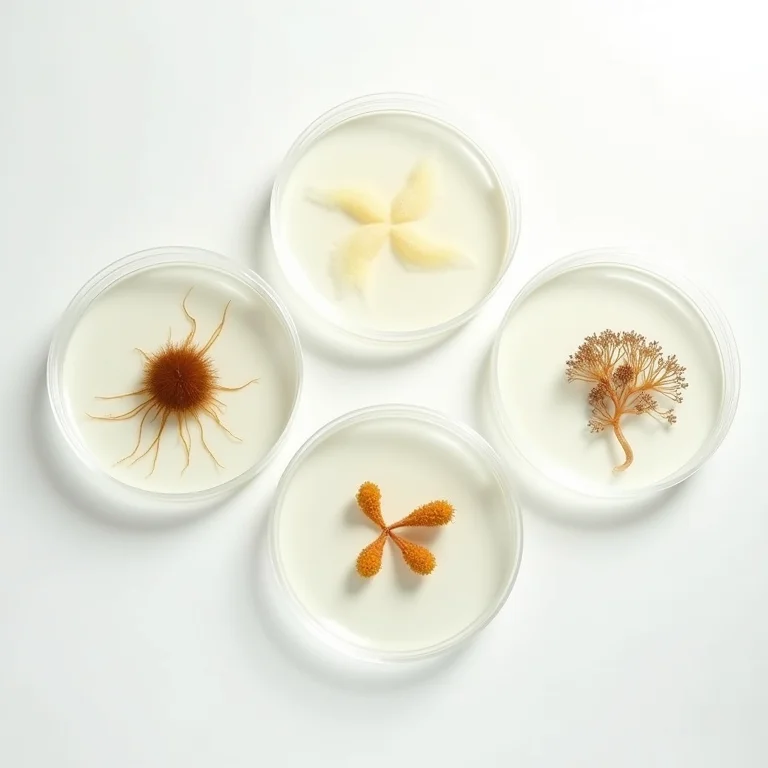 Diferentes tipos de mofo em placas de petri