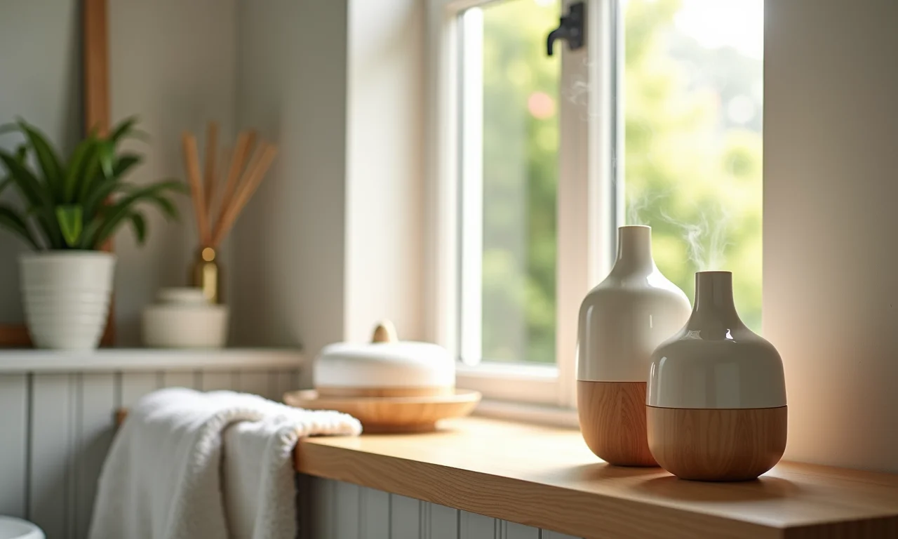 Difusores de ambiente perfumando o banheiro.