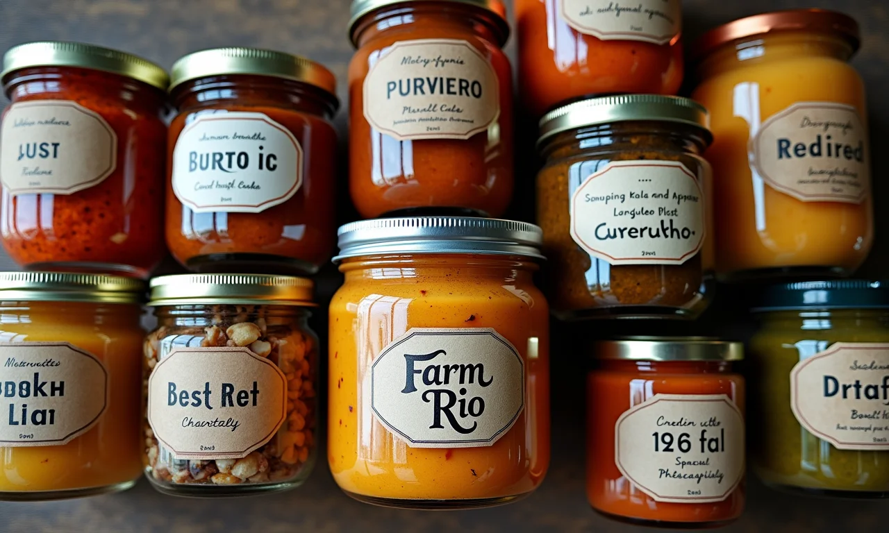 Diversos potes e embalagens com etiquetas personalizadas.