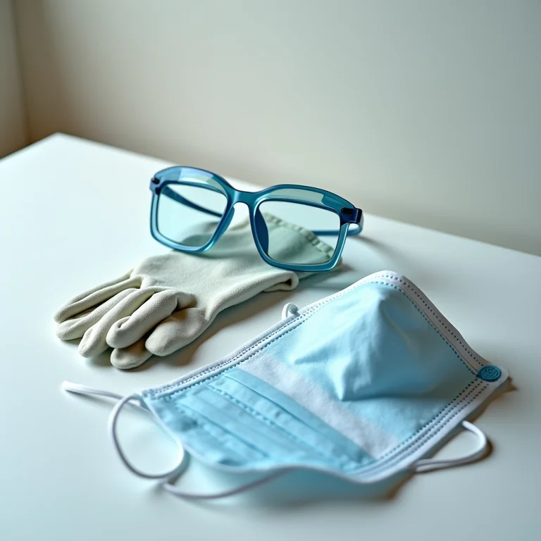 Equipamentos de proteção individual: óculos, luvas e máscara