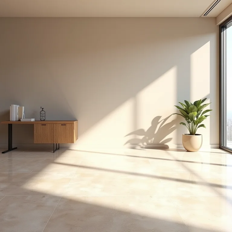 Escritório minimalista com granilite neutro