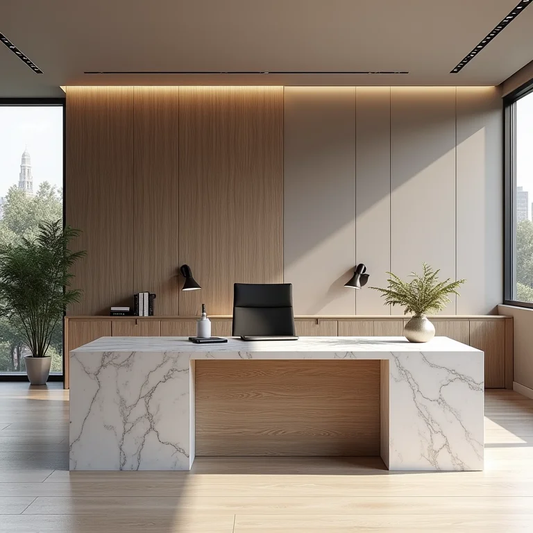 Escritório moderno com granilite e metais