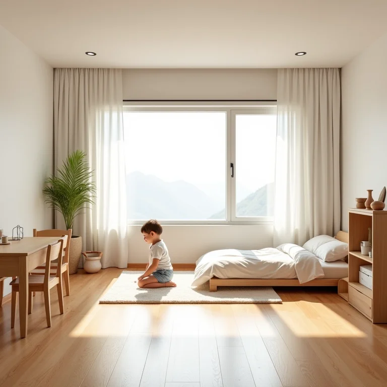 Espaço amplo e livre para movimento em um quarto montessoriano