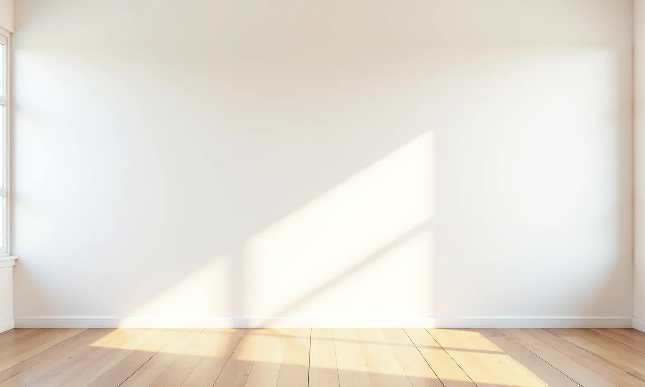 Espaço vazio com paredes brancas e piso de madeira, pronto para ser decorado.