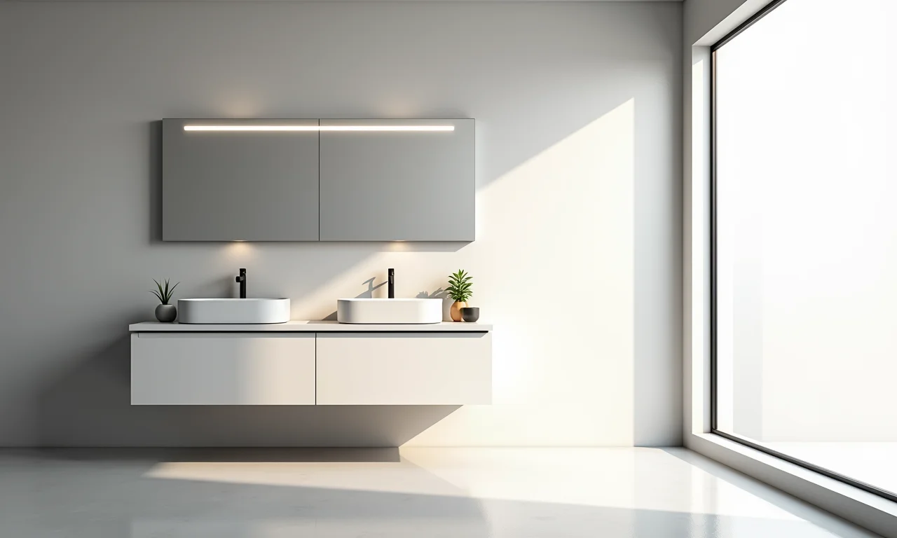 Espelheira suspensa criando leveza e modernidade no banheiro.