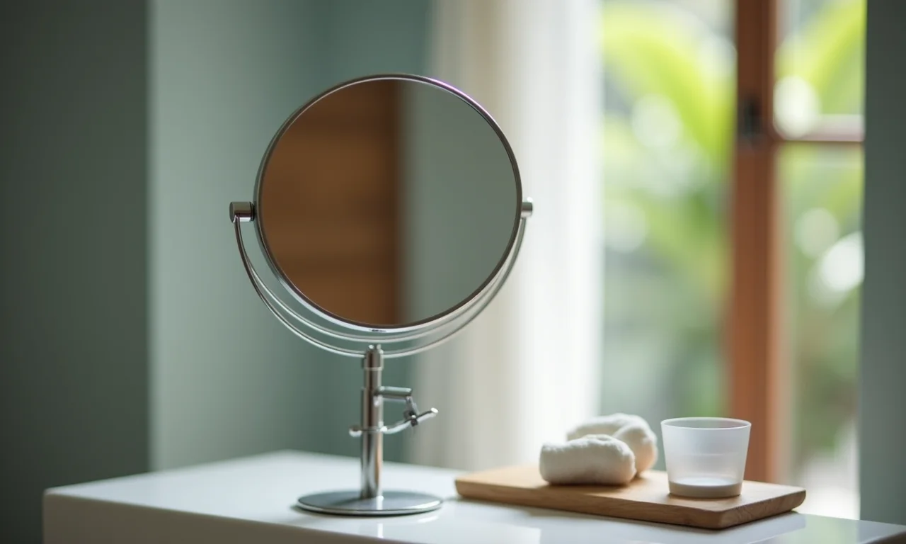 Espelho de banheiro com função de aumento para detalhes.