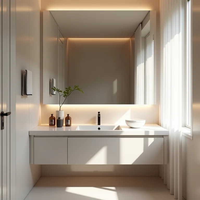 Espelho grande em banheiro pequeno para aumentar a sensação de espaço