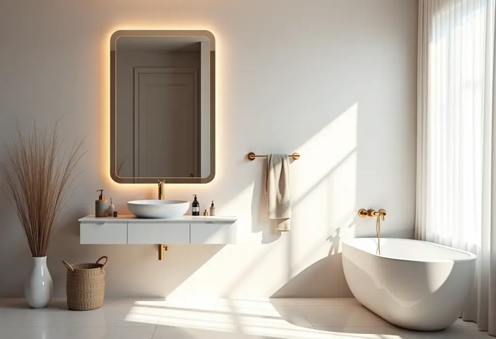 Espelho veneziano: o toque de luxo que sua casa merece ter Espelho veneziano em lavabo de luxo com iluminação natural