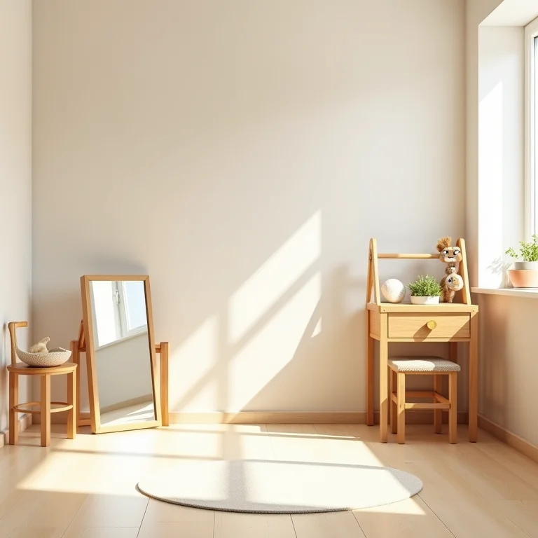 Espelhos mal posicionados em um quarto montessoriano, representando perigo.