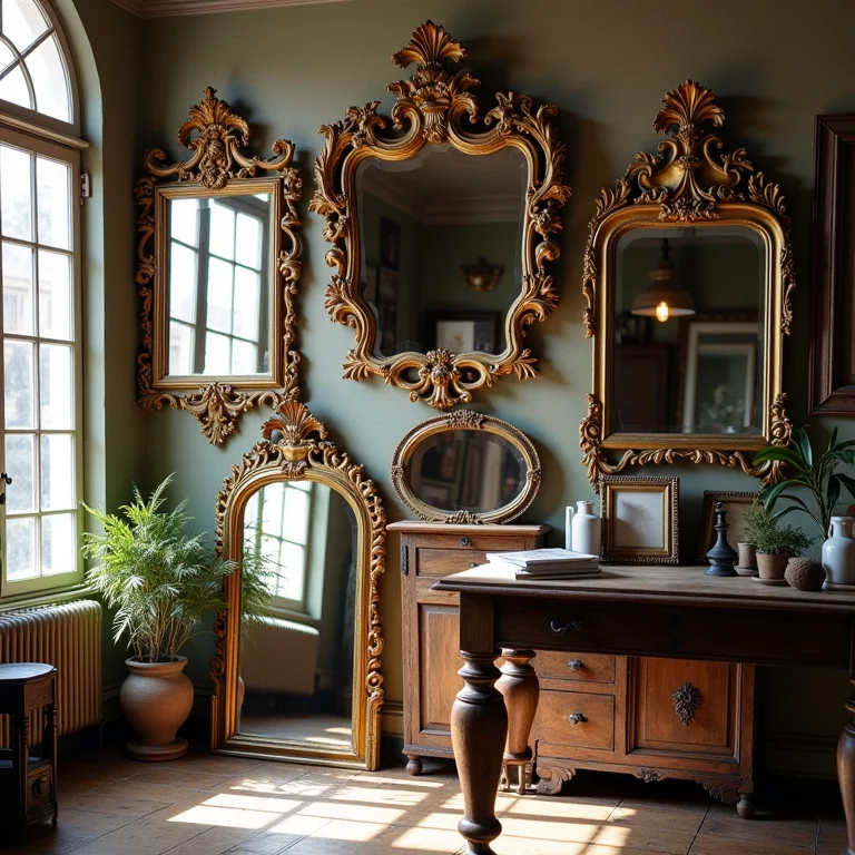 Espelhos venezianos antigos em loja vintage.