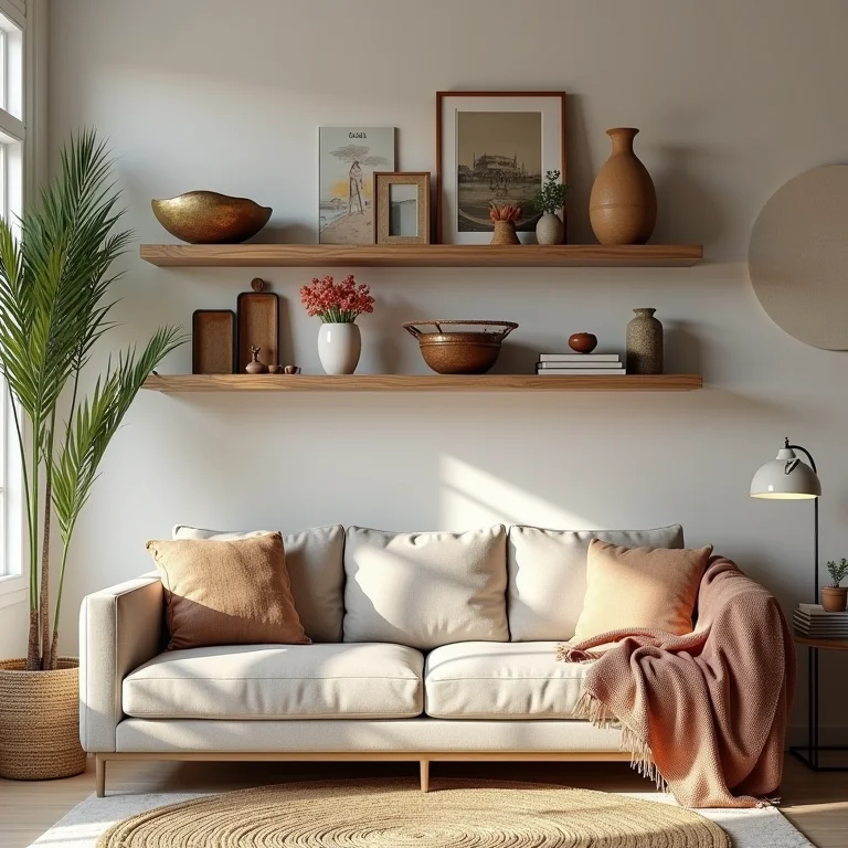 Estante decorada em estilo boho