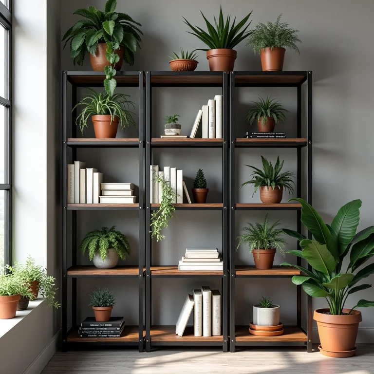 Estantes de metal na decoração industrial