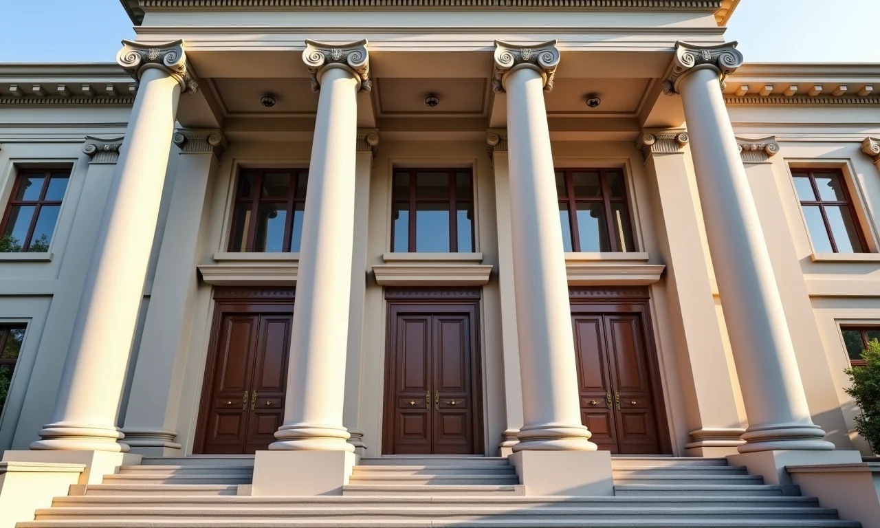 Fachada de edifício em arquitetura clássica com colunas coríntias.