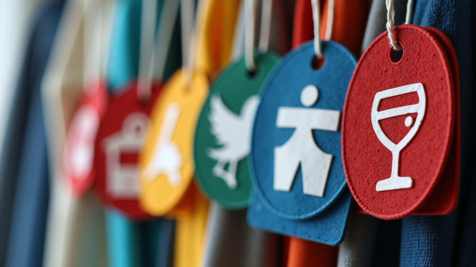 Símbolos de lavagem em etiquetas de roupas.