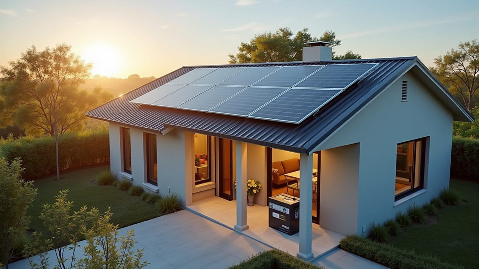 Inversor híbrido instalado em residência moderna em Minas Gerais.