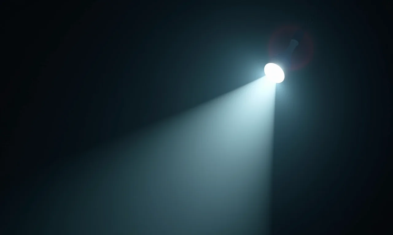 Feixe de luz intenso de luz de emergência iluminando ambiente escuro.