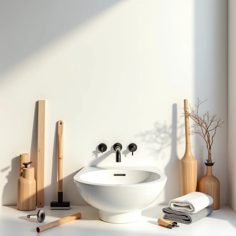 Ferramentas e materiais para instalar uma cuba de banheiro.