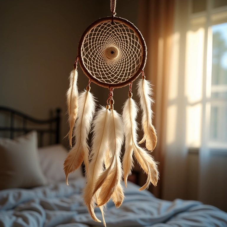 Filtro dos sonhos detalhado em quarto boho.