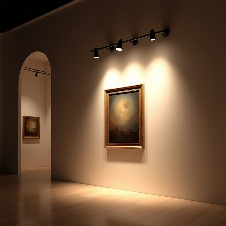 Foco da iluminação de trilho em obra de arte