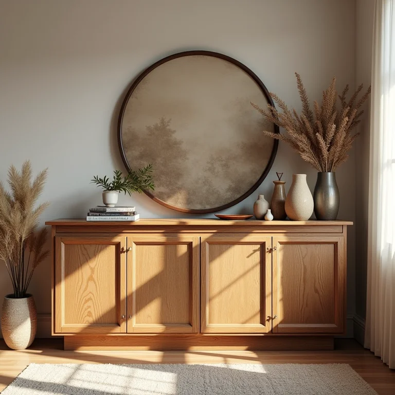 Gabinete de madeira artesanal com decoração boho única