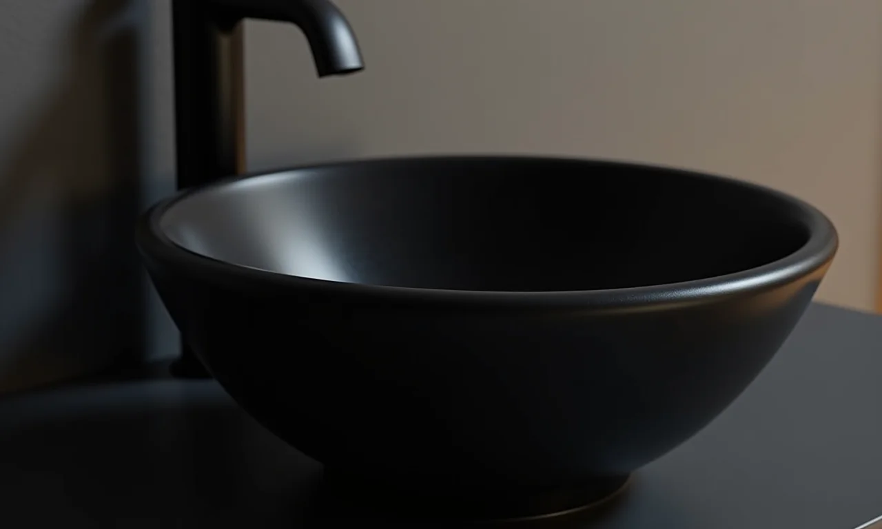 Gabinete preto com cuba esculpida: elegância em detalhes.