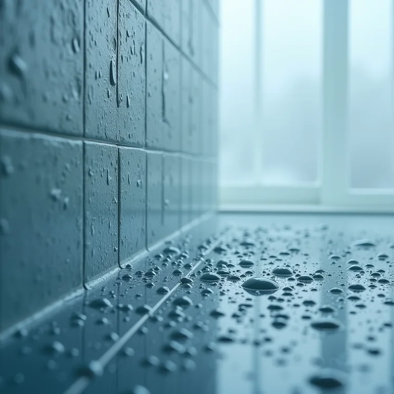 Gotículas de condensação em azulejo de banheiro