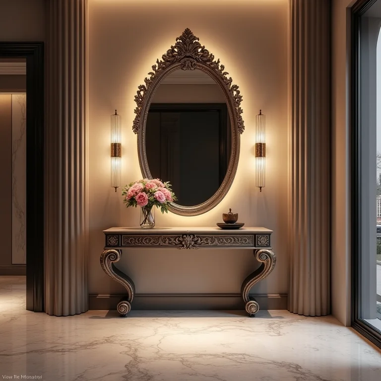 Hall de entrada imponente com espelho veneziano