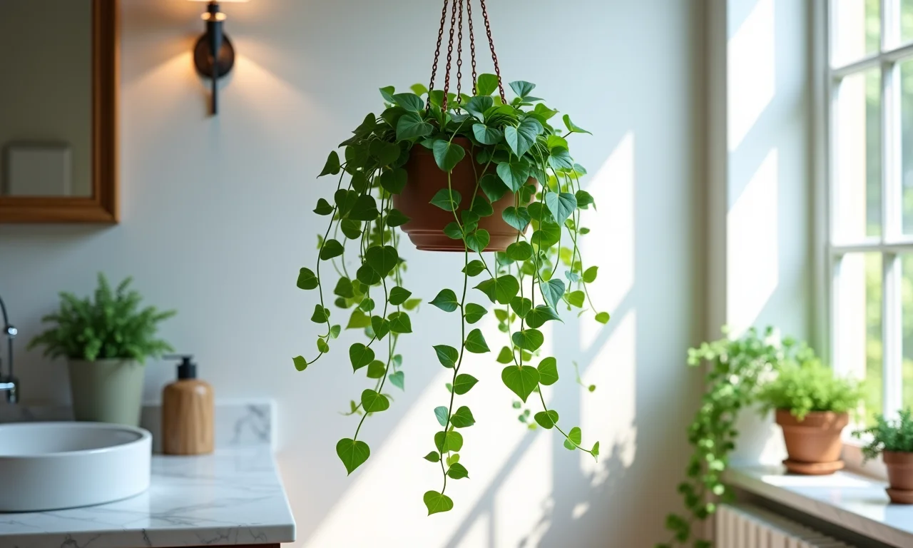 Hera inglesa pendente em um lavabo elegante.