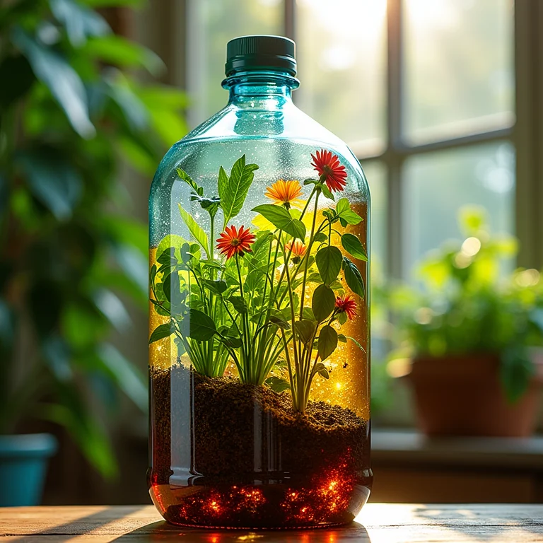 Horta vertical criativa feita com garrafas PET.