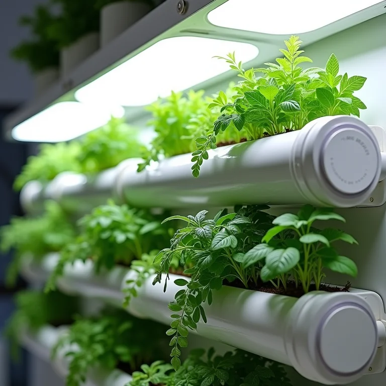 Horta vertical moderna com tubos de PVC.